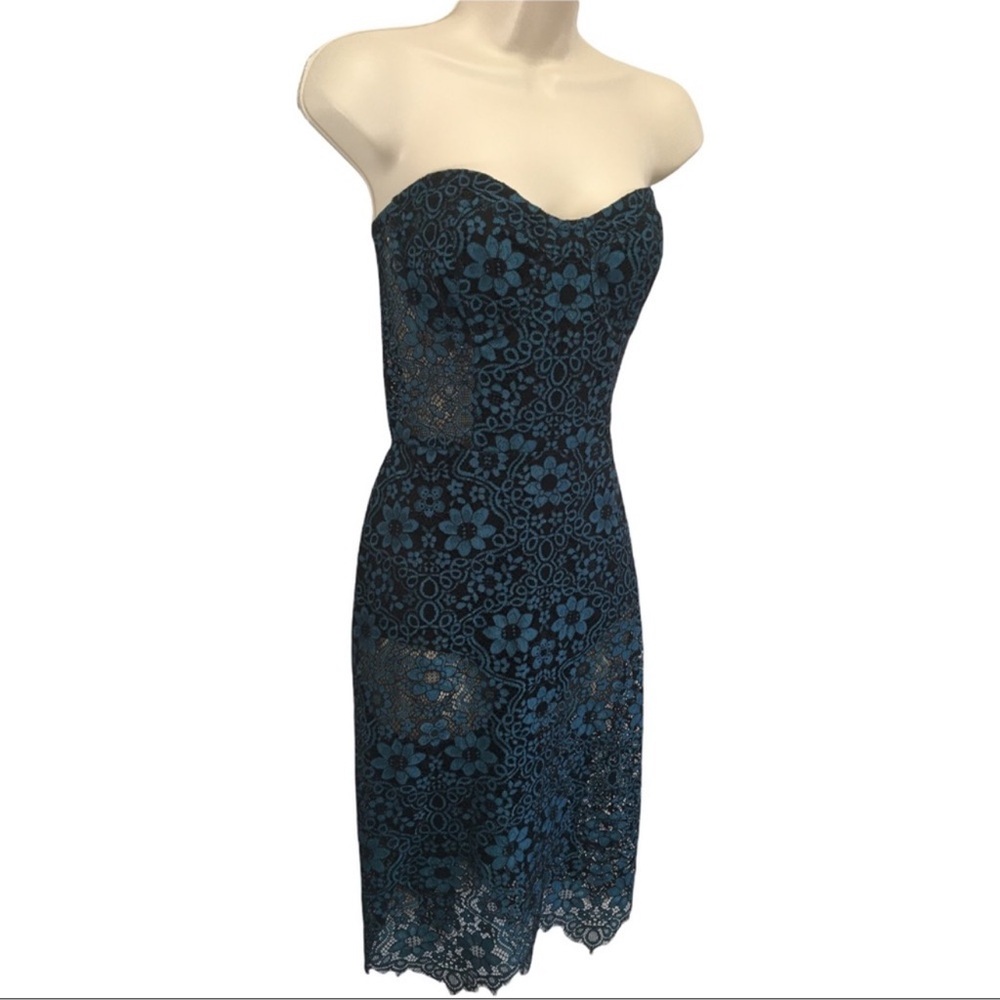 For Love & Lemons Sophia Bustier Dress Blue Floral Lace Sheer W/Bodysuit M